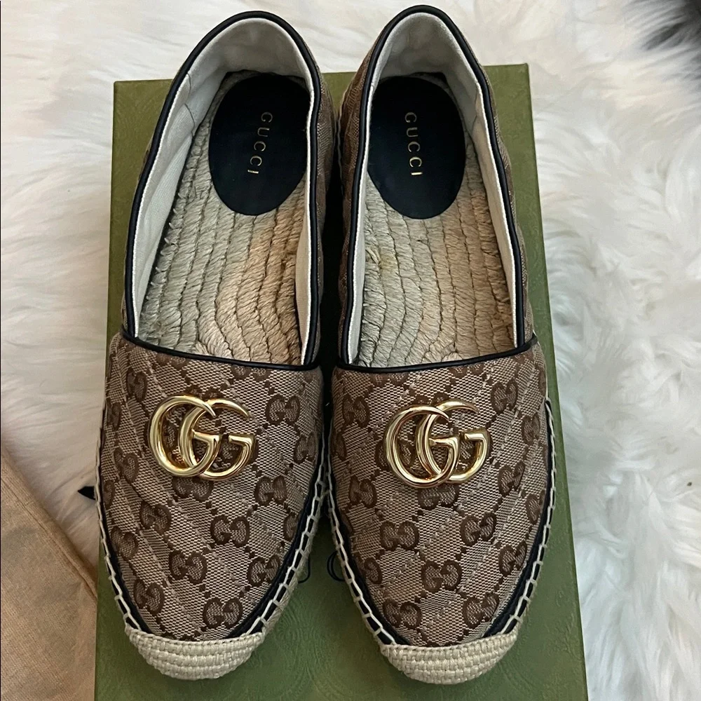 💯% Auth Gucci Women's GG Supreme Espadrille Flat 38